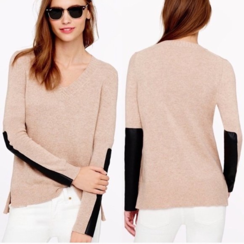 J. Crew Cashmere and Leather V Neck Sweater